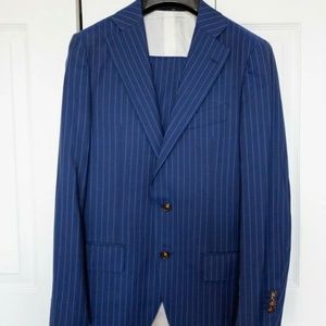 SuitSupply Lazio Blue Stripe Suit Wool 120's Men's